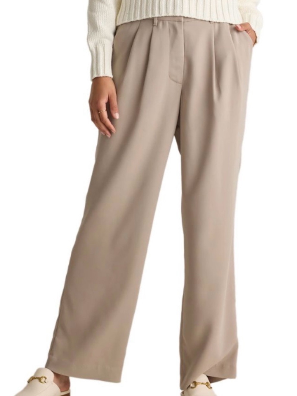 Quince Wide Leg Pleated Dress Pants - Taupe